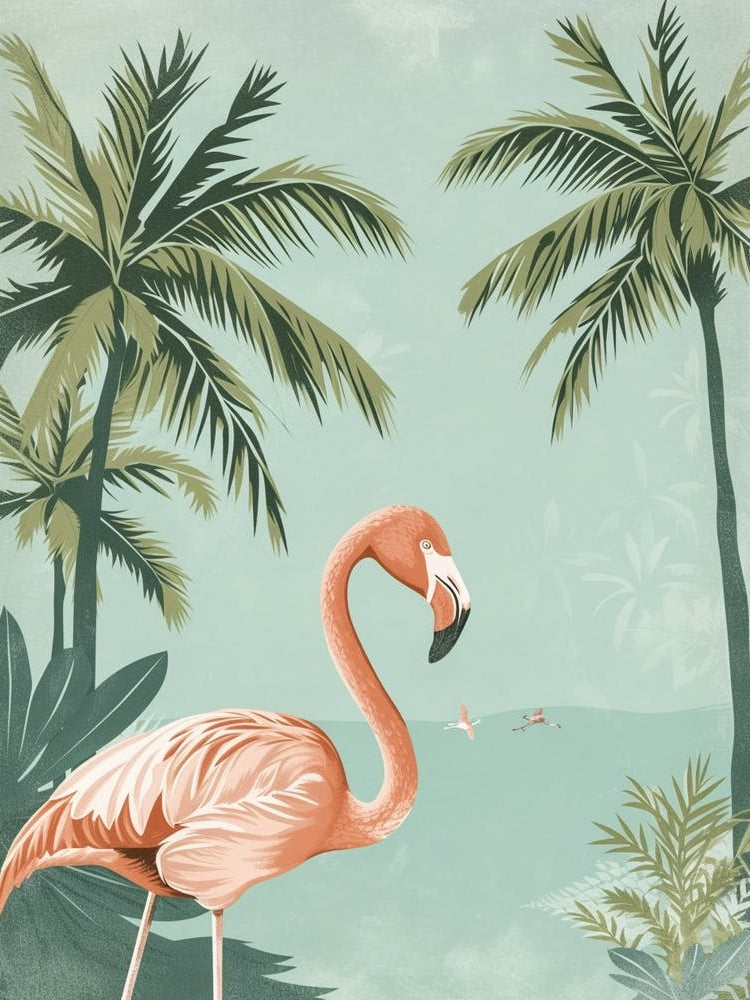 Andean Flamingo And Palm Trees Minimalist Illustration 2