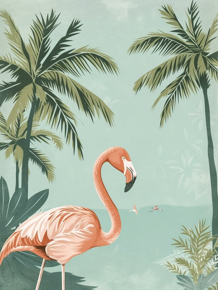 Andean Flamingo And Palm Trees Minimalist Illustration 2