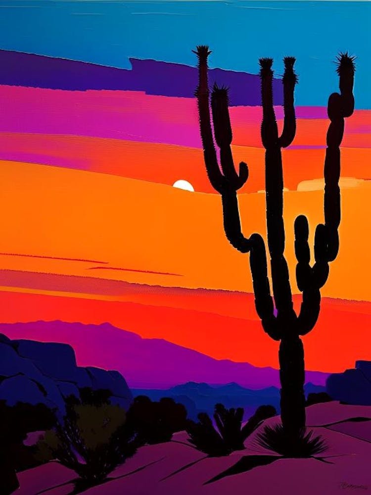 Cactus At Dusk Acrylic Style