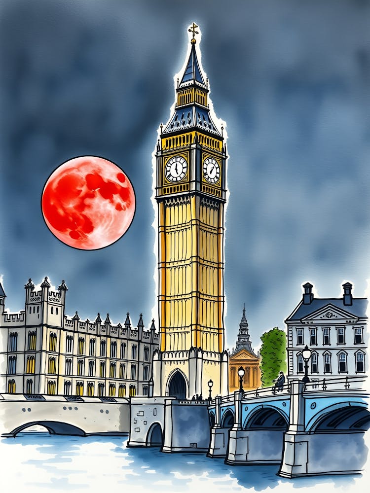 Big Ben And Moon
