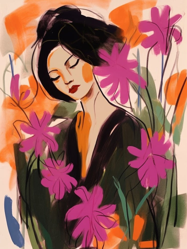 Woman With Autumnal Flowers Fuchsia 1