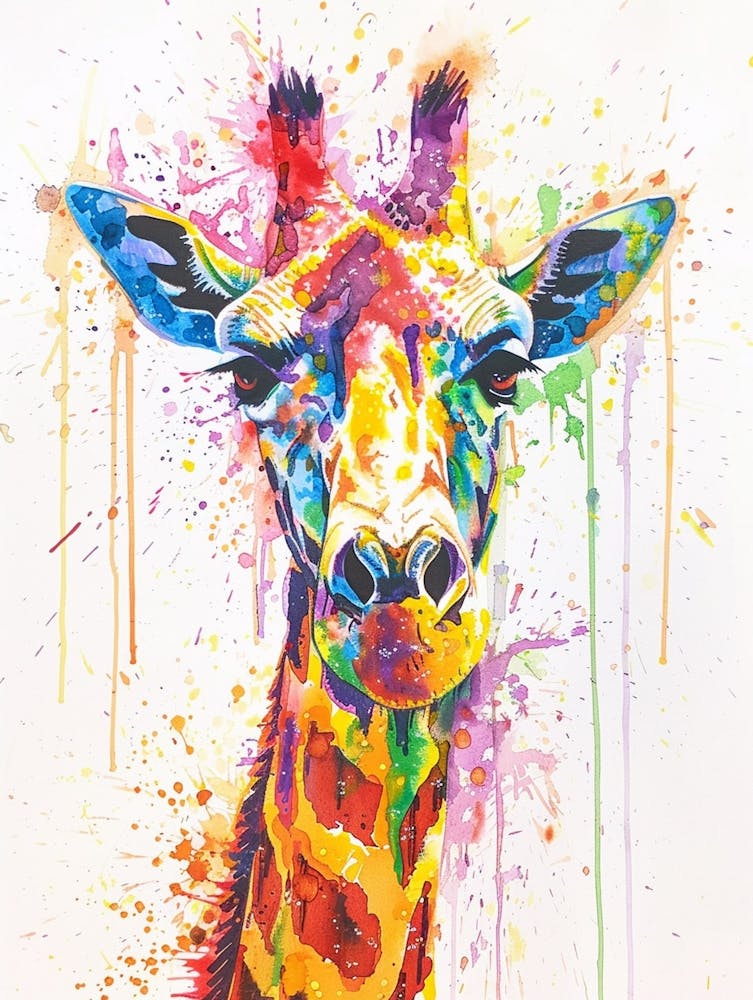 Giraffe Colourful Watercolour 1