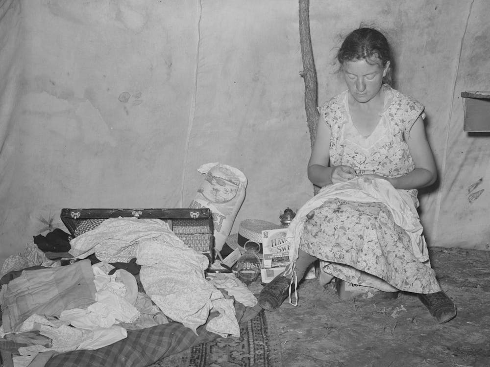Interior Of Tent Of Migrant Agricultural Day Laborers Camped Near Vian, Oklahoma By Russell Lee
