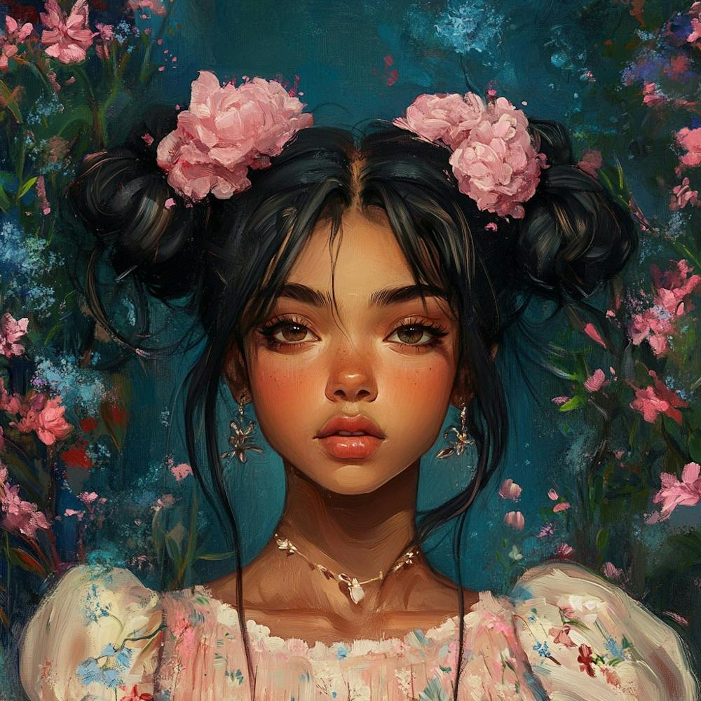 Waifu - Fille Asiatique avec Fleurs 1