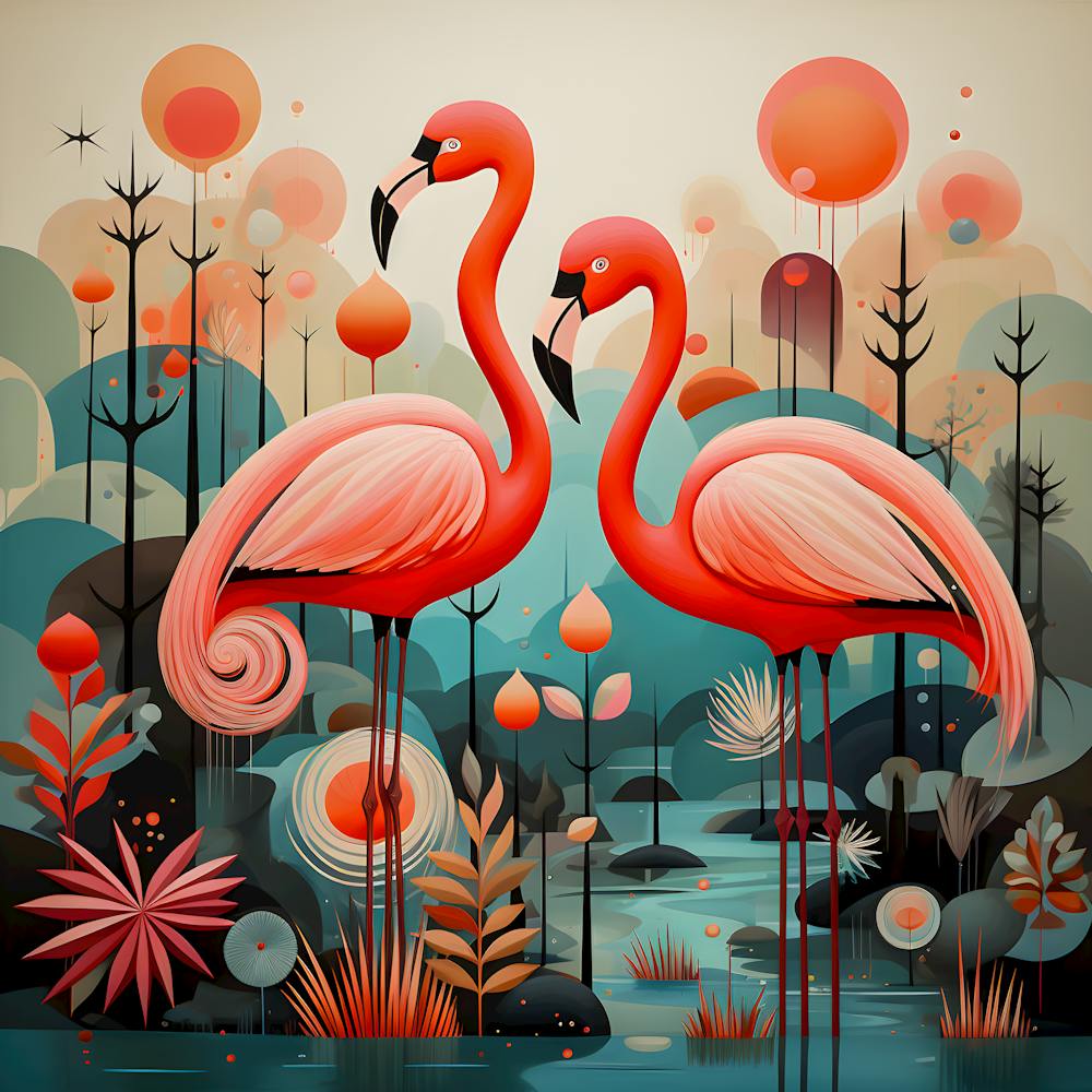 Abstract Tropical Flamingos: Bold and Whimsical Modern Wall Art