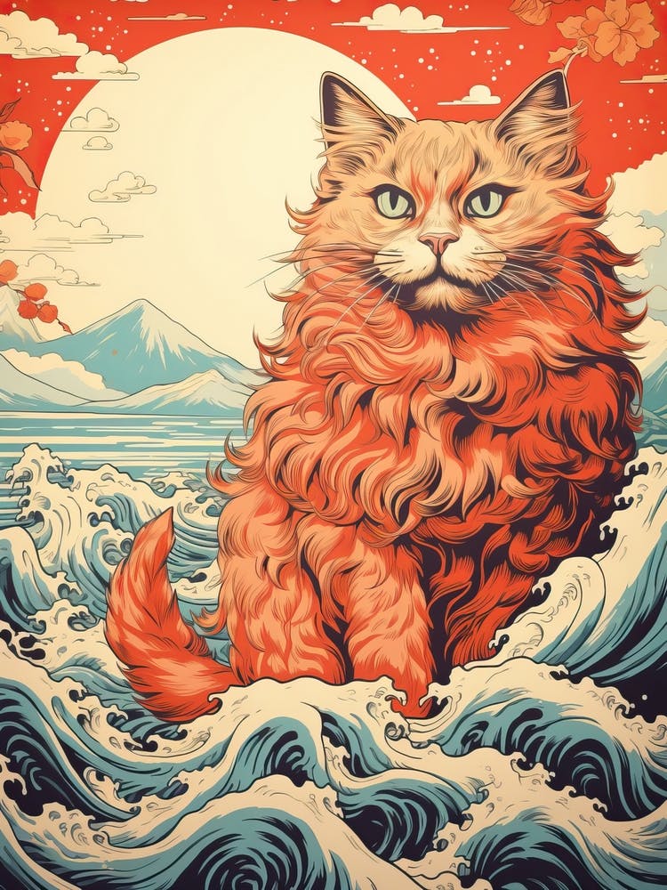 Cat Animal Drawing In The Style Of Ukiyo E 2