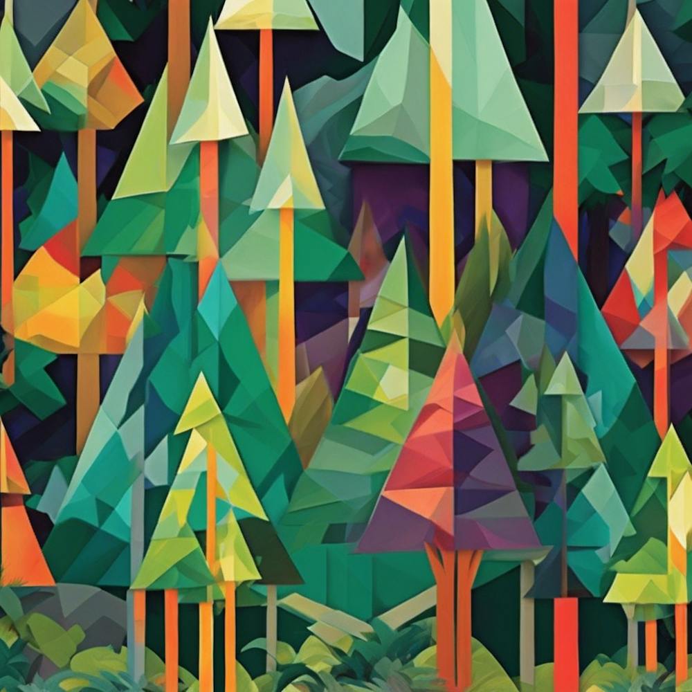 Thick Enchanted Forest Cubism Style