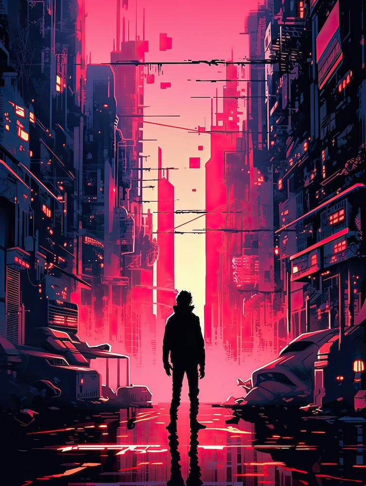 Cyberpunk Stadt, Neonlicht Kunst