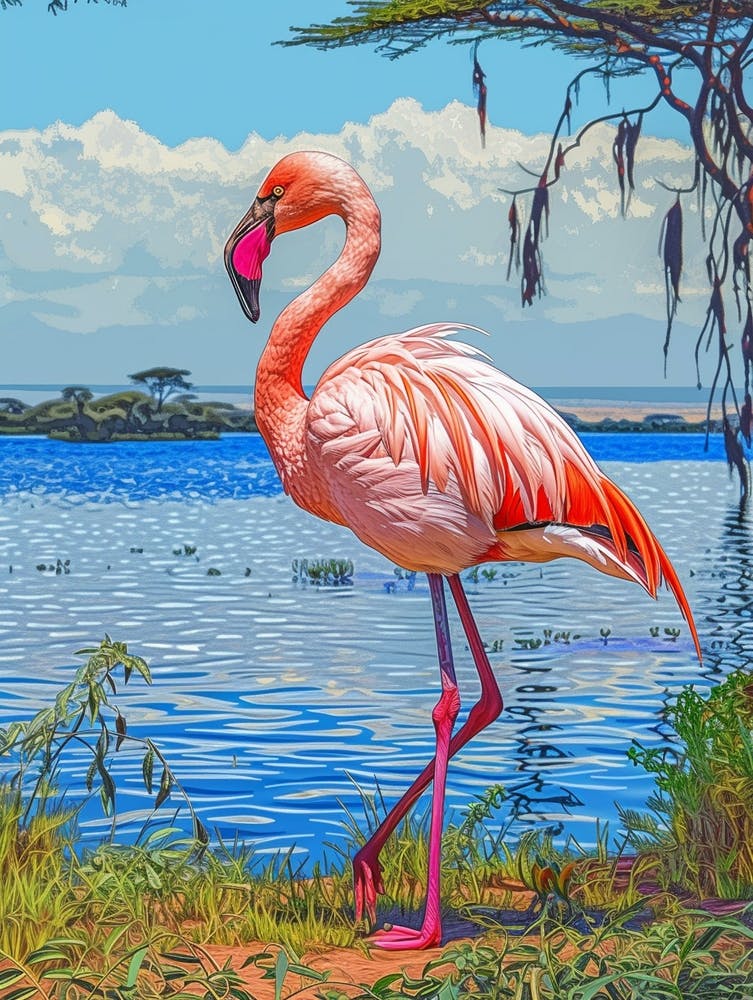 Greater Flamingo Lake Nakuru Nakuru Kenya Tropical Illustration 3