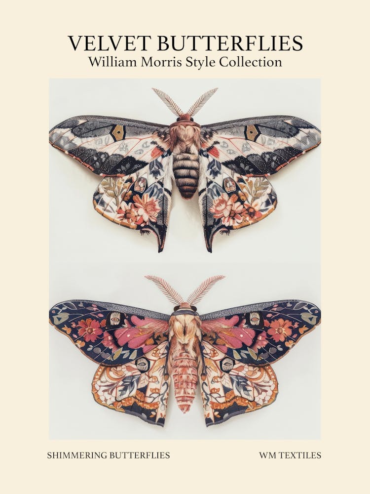 Velvet Butterflies Collection Shimmering Butterflies William Morris Style 4