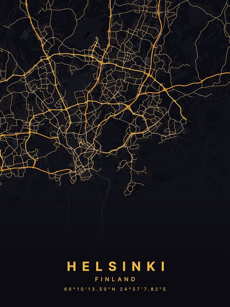 Helsinki Uusimaa Finland Black And Gold Map