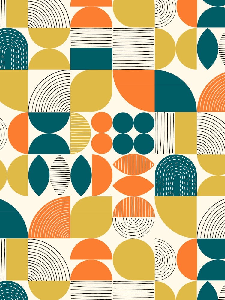 Modern Art Geometric Shapes Emerald Peach Saffron 1