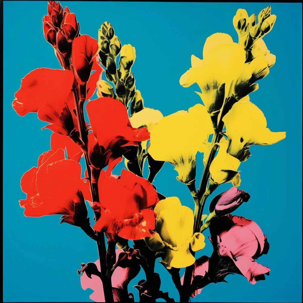 Andy Warhol Style Pop Art Flowers Snapdragon 2 Square