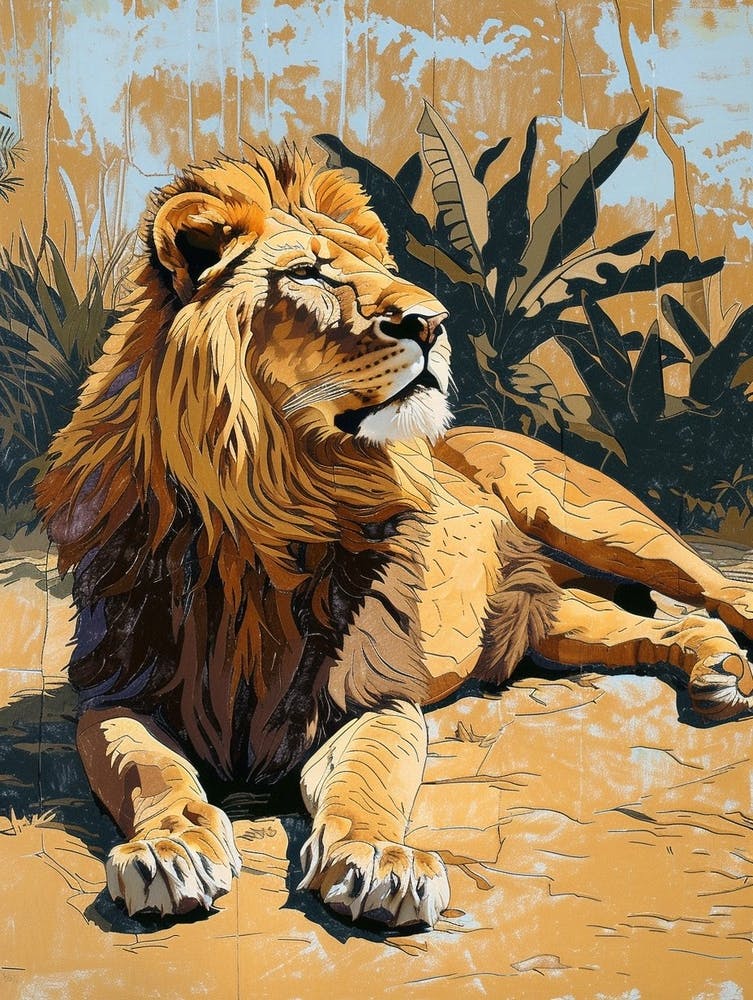 African Lion Relief Illustration Resting 2