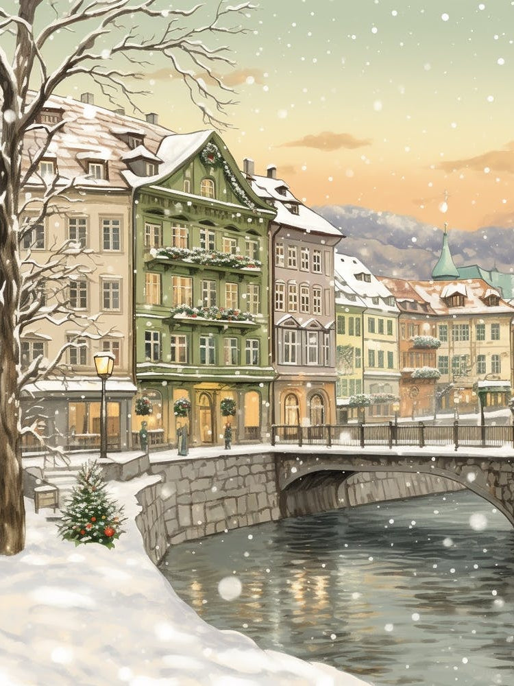 Vintage Winter Illustration Zurich Switzerland 6