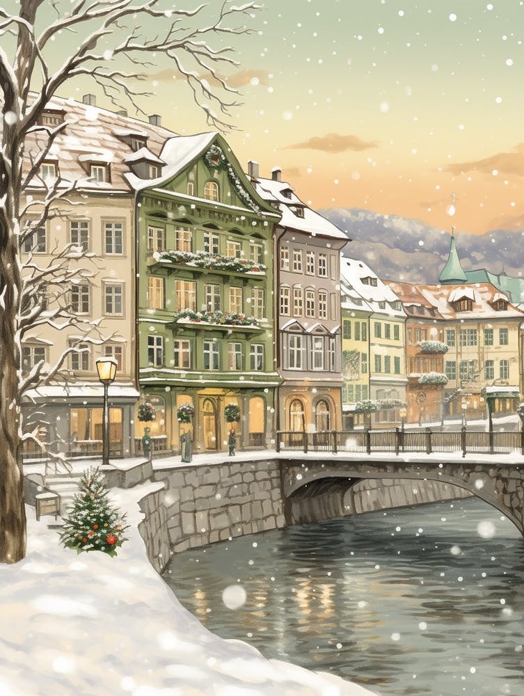 Vintage Winter Illustration Zurich Switzerland 6