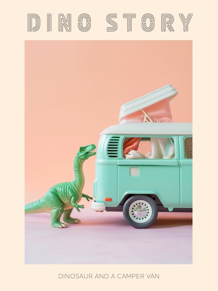 Pastel Toy Dinosaur & A Camper Van Poster