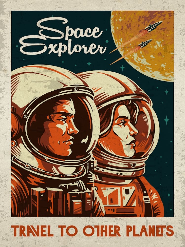 Space Explorer. Travel to other planets — Vintage retro space poster,