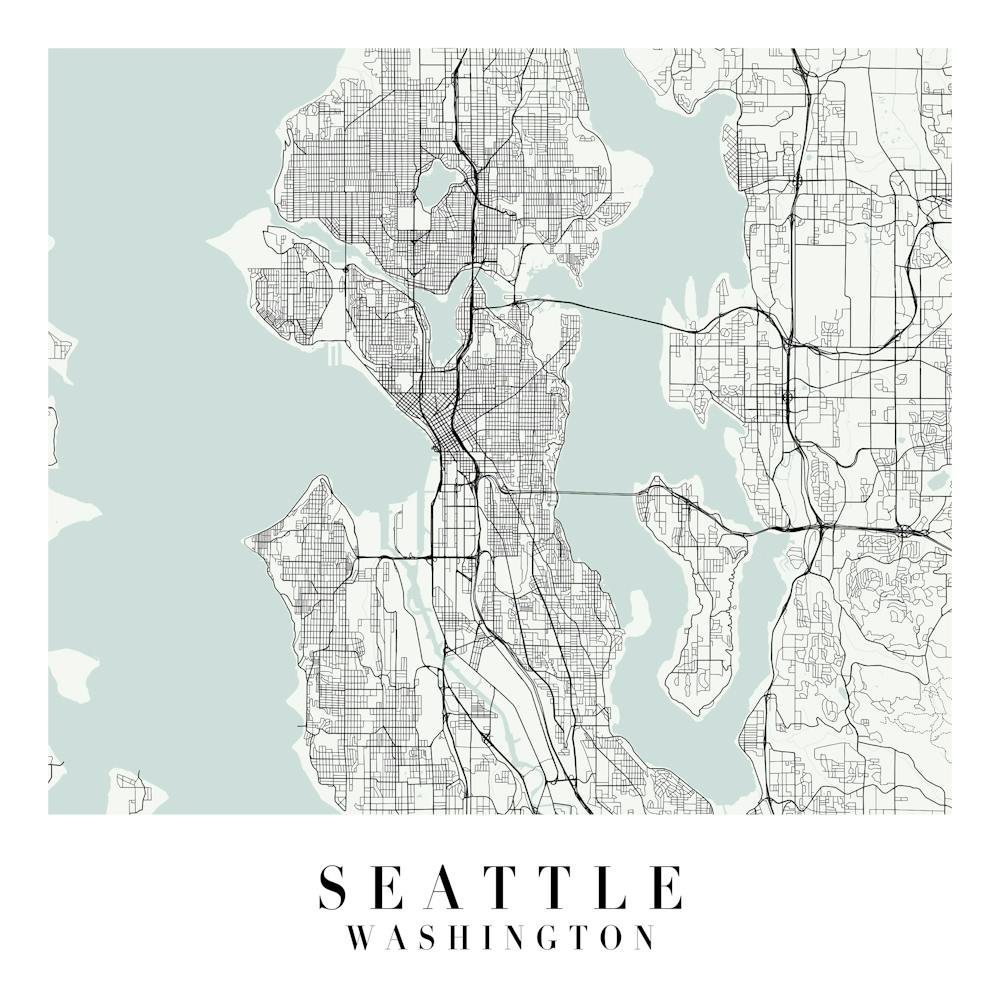 Seattle Washington Street Map Minimal Color Square