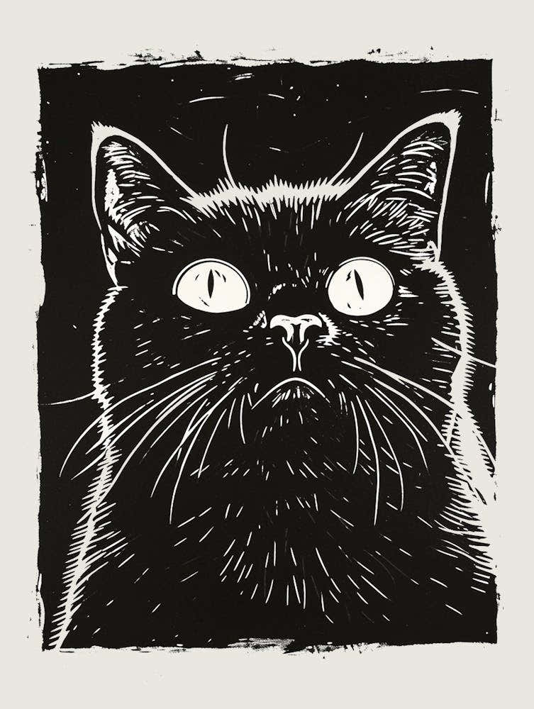 Exotic Shorthair Linocut Blockprint 8