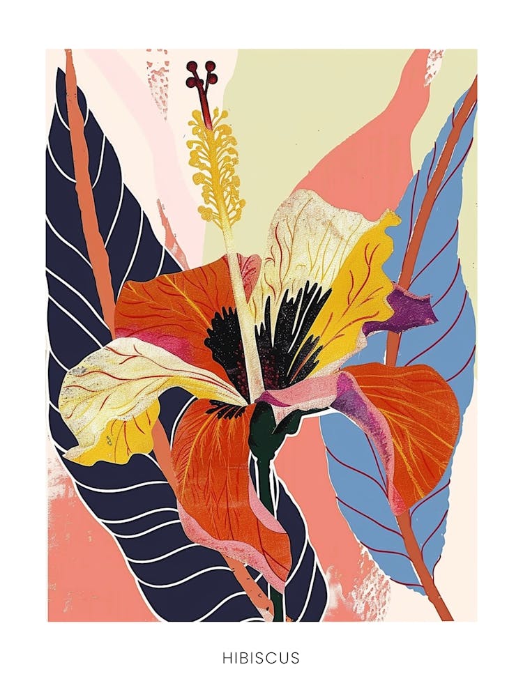 Colourful Flower Illustration Poster Hibiscus 4