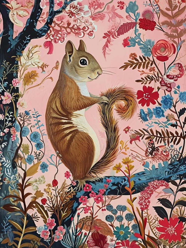 Floral Animal Painting Squirrel 2