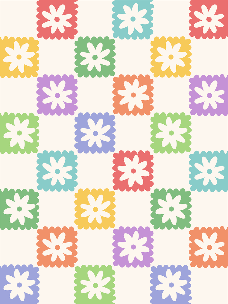 Gänseblümchen und Patchwork-Karo