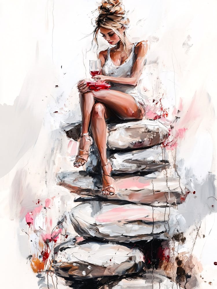 Girl Sitting On Rocks