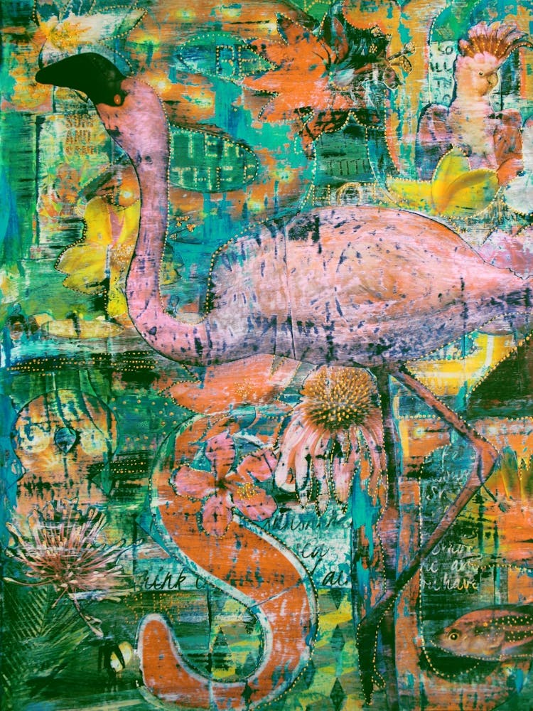 Tropical Surf Flamingo Collage