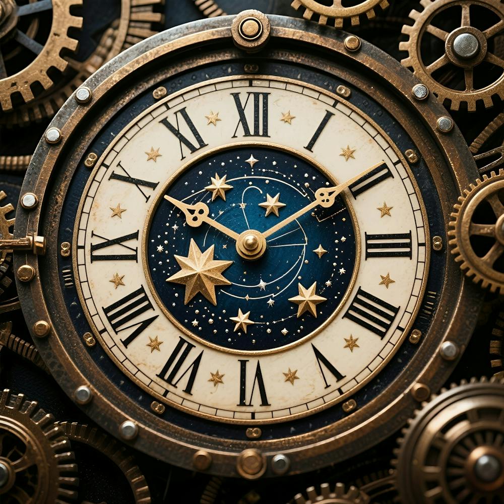 Clock With Gears And Stars