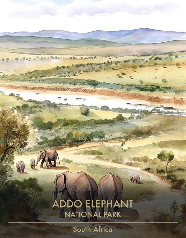 Addo Elephant National Park South Africa Watercolour 1