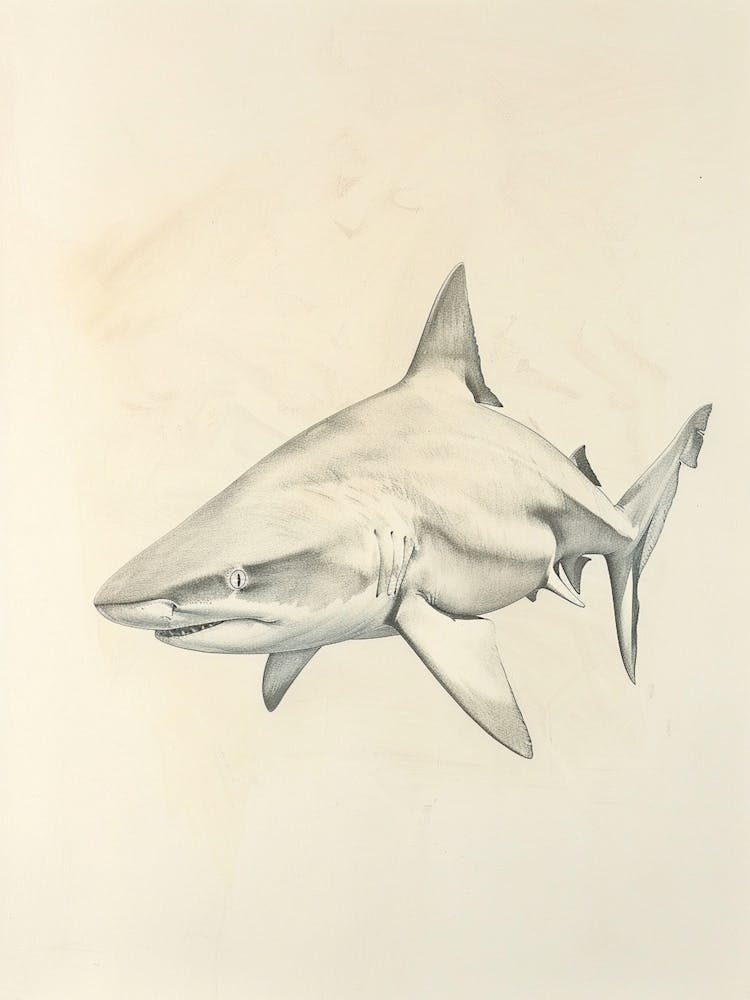 Vintage Tiger Shark Pencil Illustration 2