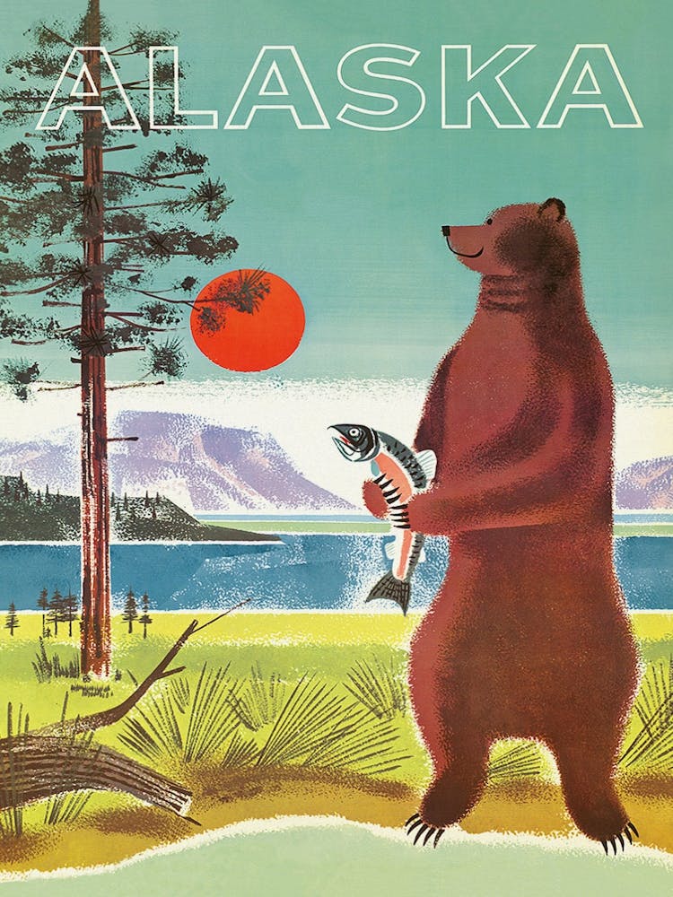 Alaska Bear Retro Vintage Travel Poster