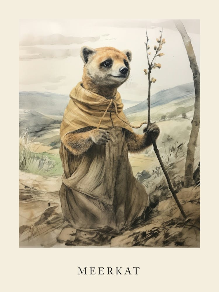 Beatrix Potter Inspired  Animal Watercolour Meerkat 1