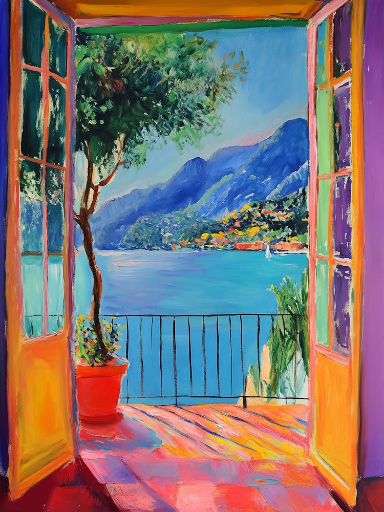 Open Window Henri Matisse Style Fauvism Painting Lake Como