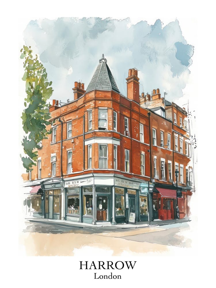 Harrow London Borough   Street Watercolour 1 Poster