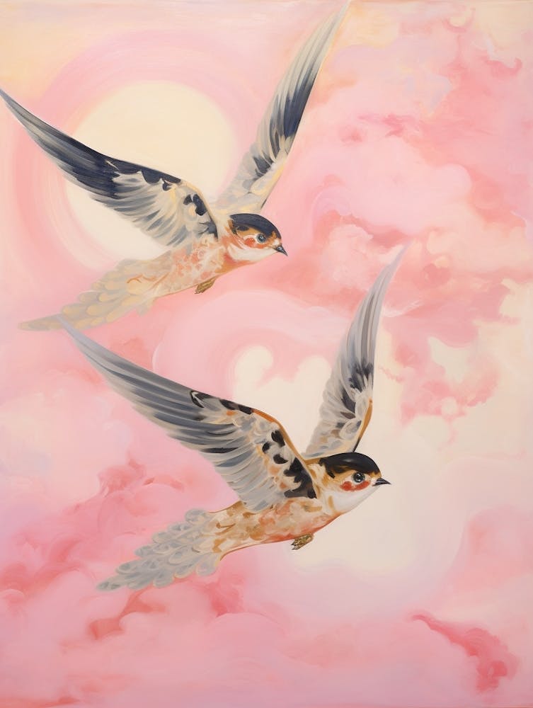 Pink Ethereal Bird Painting Barn Swallow 2
