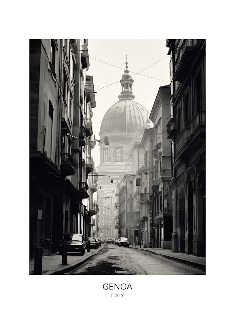 Poster von Genua, Italien, Schwarz-Weiß-Foto 4