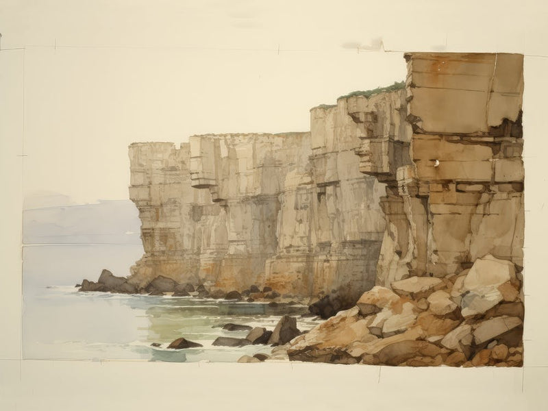 Vintage Ocean Cliff Sketch