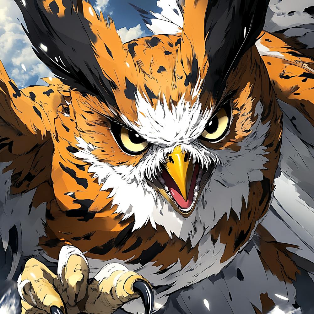 Aggressive Anime-Eule Kunstwerk Gemälde 8