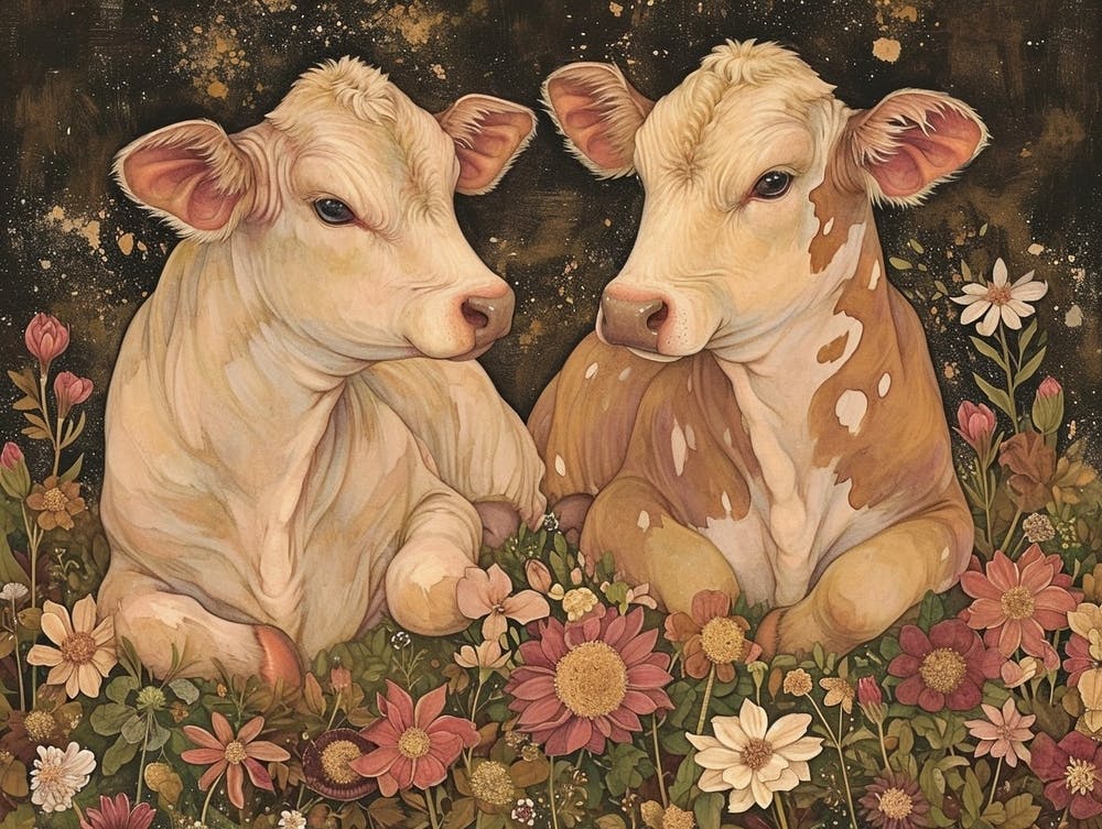 Floral Animal Illustration Cow 2