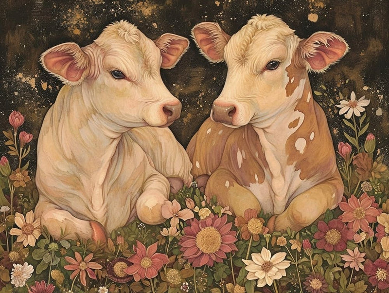 Floral Animal Illustration Cow 2