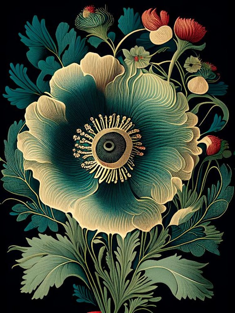 Anemone 2 Floral Botanical Vintage Poster Flower