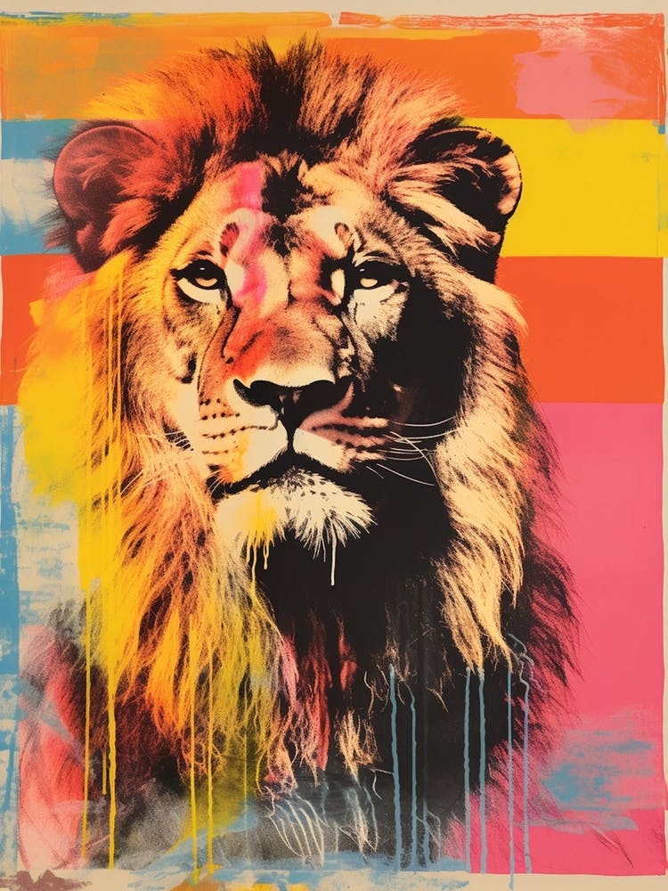 Lion Pop Art Risograph Inspired 1