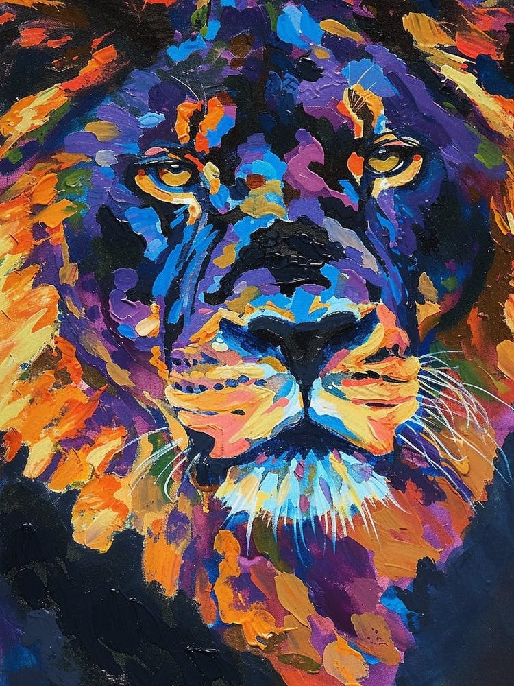 Black Lion Portrait Close Up Fauvist Painting 2