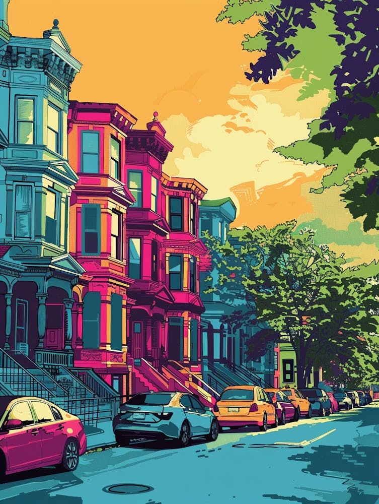 Belmont New York Colourful Silkscreen Illustration 3