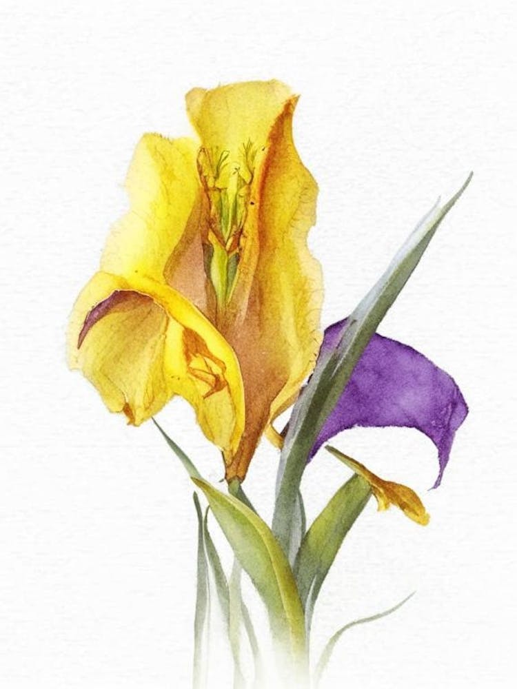 Yellow Flag Iris Wildflower Watercolour 1