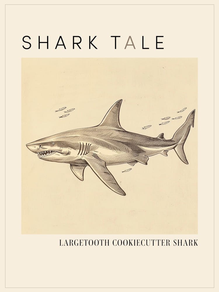 Largetooth Cookiecutter Shark Vintage Illustration 3 Poster