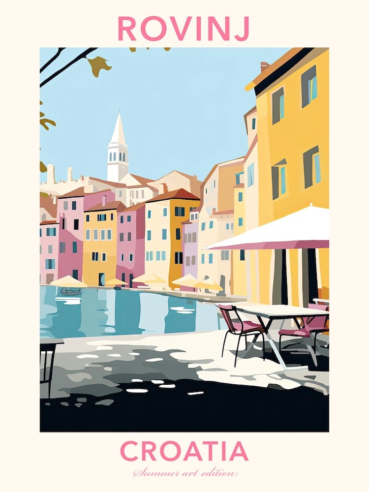 Rovinj, Kroatien, Illustration In Flachen Pastelltönen 1 Poster