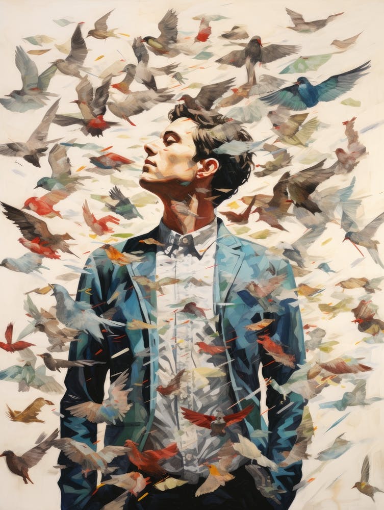 Man Surrounded By Birds